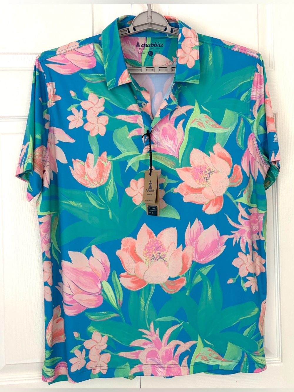 Chubbies Men's The Stop & Smell Roses Performance Polo Shirt size XL
